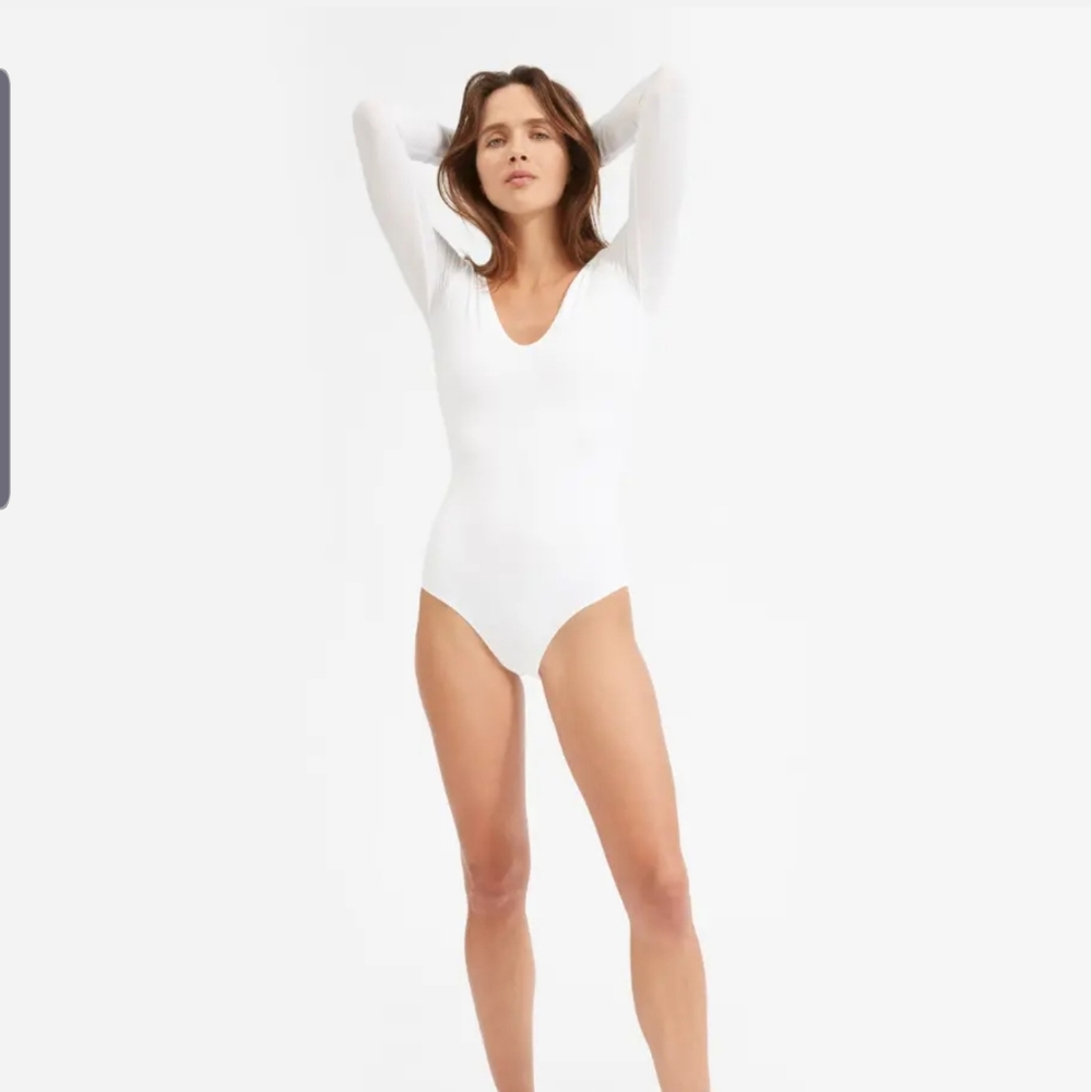 Everlane White Long-Sleeve Scoop-Neck Bodysuit